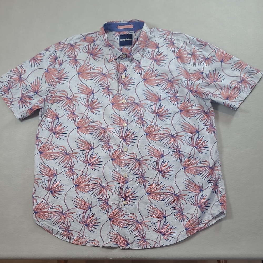 EUC Tommy Bahama Hawaiian Shirt Men's sz XL Blue Floral Short Sleeve Camp Shirt